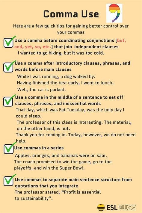 When to use a comma. Usage guide. Don’t use a comma before or after the word that, either as a relative pronoun (when it introduces information essential to meaning) or as a conjunction (when it introduces a relative clause).The word which is also used as a relative pronoun, but it generally presents an optional description, which you should enclose in commas … 