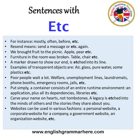 When to use etc in a sentence
