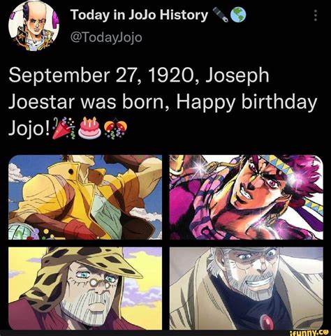 When was joseph joestar born. Joseph Joestar is a character in JoJo’s Bizarre Adventure series. Joseph was born on 1920. 27, September （By the way, he was born on the same day as Bucciarati, who appears in part 5 ）。. Joseph is often used for tag registration in pixiv . The main character of Battle Tendency, part 2 in JoJo’s Bizarre Adventure. 