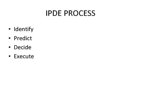 How can you best use the IPDE process in city driving? You can best use the IPDE process while city driving by first giving angry, distracted, or absent-minded drivers lots of distance. When you are identifying you should be vigorous and look well ahead of target area. Why is it important to apply the IPDE process continually?. 
