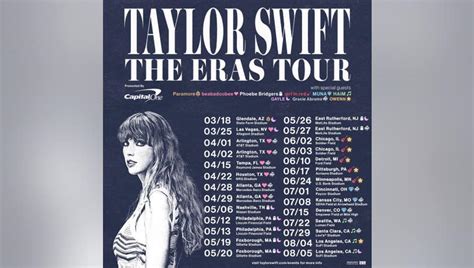 Aug 3, 2023 · Taylor Swift's 2024 North American Eras Tour dates. Oct. 18-20: Miami, Hard Rock Stadium. Oct. 25-27: New Orleans, Caesars Superdome. Nov. 1-3: Indianapolis, Lucas Oil Stadium. Nov. 14-16, Nov. 21 ... 