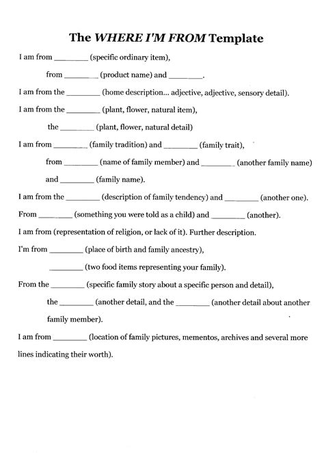 Where I'm From Template