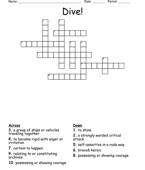 Where daredevils dive crossword. Dive Through The Air Crossword Clue Answers. Find the latest crossword clues from New York Times Crosswords, LA Times Crosswords and many more. ... Where daredevils dive 3% 5 ATEIT: Took a dive 3% 3 VIA: Through 3% 4 FLUE: Pipe passed through the air, we hear (4) 3% 4 WAFT: Float through the air 3% 5 SNIFF: Draw in air sharply through the nose ... 