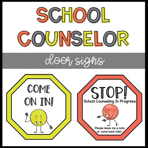 As a school counselor myself, I know how important it is for everyone to know where to find the counselor. If you need any changes or tweaks to the design, no problem - just drop me an email at fromtheschoolscounselor@gmail.com and I'll be happy to help. Just to let you know, this sign is for personal use only - like in your classroom or your ...