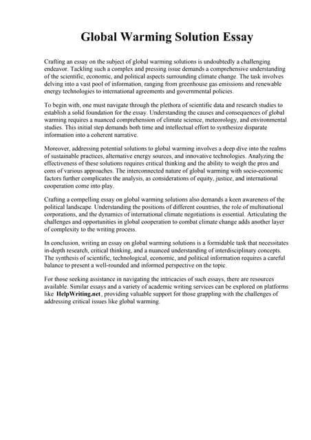 Which Would Be The Best Source For A Problem Solution Essay On Solving Global Warming