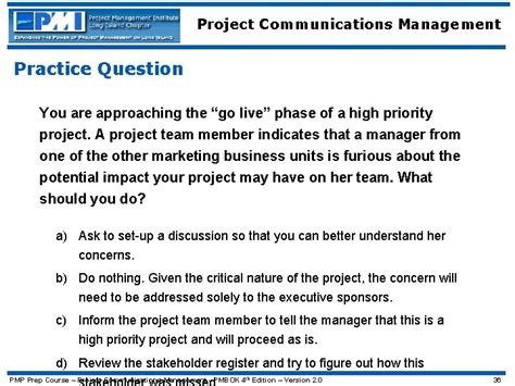 User: Which communications management practice includes specifying a