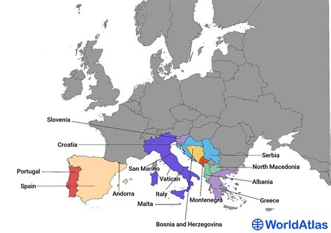 Which countries are the southern most countries in Europe?