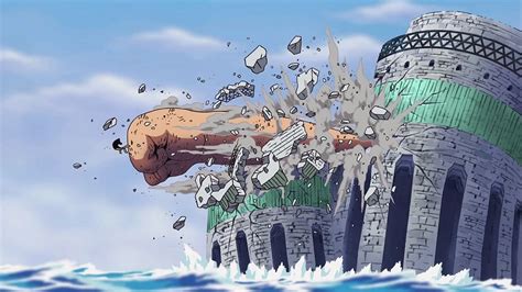 Luffy uses Gear 3 and breaks down the door with tremendous strength. This is the first time Luffy uses the Gear 3 technique, although only his shadow is seen. After the dust cleared, Chimney and Gonbe looked in awe at the huge hole that the door once stood then were surprised that Luffy had been reduced to a Chibi-like form!. Which episode luffy use gear 3