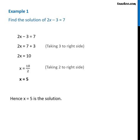 Which equation has only one solution.  For example, the equation ( 2x + 3 = 7 )...