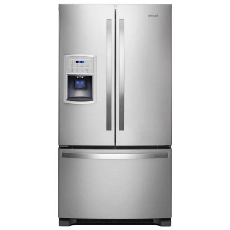  Whirlpool26.8-cu ft French Door Refrigerator with Dual Ice Maker (Fingerprint Resistant Stainless Steel) ENERGY STAR. Shop the Collection. 5872. Color: Fingerprint Resistant Stainless Steel. Dimensions: 35.7" W x 35.6" D x 69.9" H. Capacity (Cu. Feet): 26.8. 
