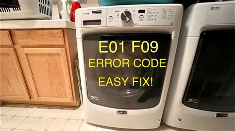 Whirlpool error code e01 f09. F9E1=LONG DRAIN. If the drain time exceeds 8 minutes without reaching reset level in pressure sensor, the valves are turned off and the drain pump will stop running. NOTE: Suds can cause delays in draining. Washer drains for 4 minutes, pauses 5 minutes, then tries again for 4 additional minutes of draining. F9E1 will display if washer does not ... 