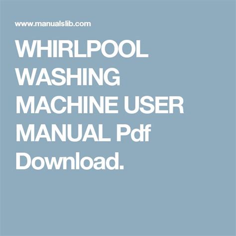 Whirlpool lhw0050pq front load washer owners manual. - Tecumseh v manuale di riparazione per officina tecnico bimotore.