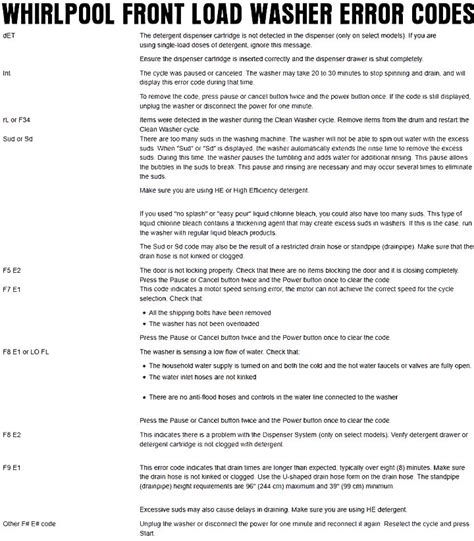 Whirlpool washer front loader error codes.  removing the hose and blowing ...