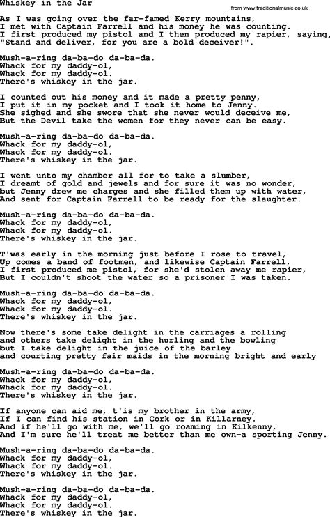 Whiskey in the jar lyrics. Things To Know About Whiskey in the jar lyrics. 