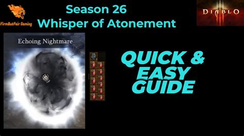 Feb 22, 2023 · You get one Whisper of Atonement per completed Echoing Nightmare event. The gem's level equals the maximum wave you reached, up to a maximum of Level 125 (coincidentally, this tier's requirement). 24: "Any Augmented Weapon" — Weapons are augmented at Kanai's Cube, using "Caldesann's Despair" recipe. Note that only Ancient or Primal quality ... . 
