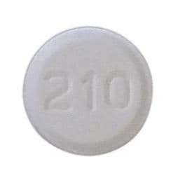 E 210 Pill - white round, 9mm. Pill with imprint E 210 is W