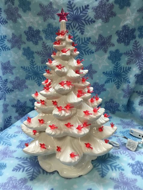 Raz 13 Vintage Lighted White Ceramic Christmas Tree with Timer 4119131