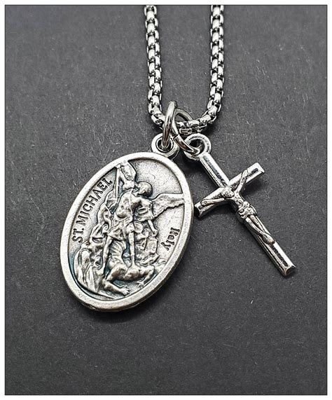 White Gold St Michael Pendant - Etsy