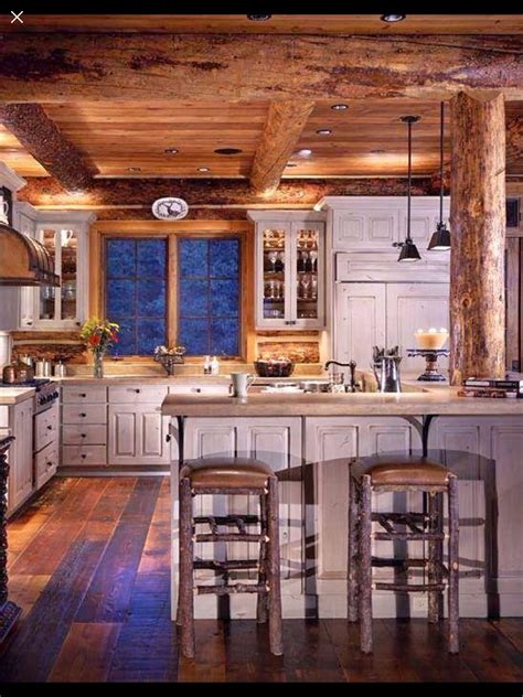 White Kitchen In Log Home