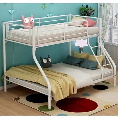 White Triple Metal Bunk Bed High Sleeper Solid Sturdy Mattress Foundation