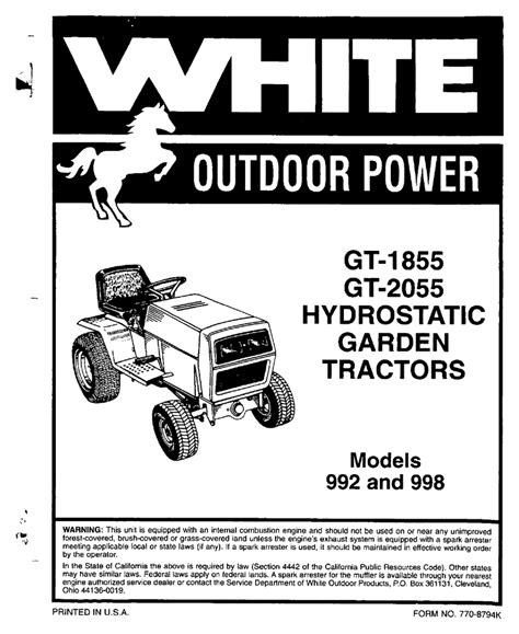 White lawn tractor gt 1855 service manual. - Deutz 106 110 115 120 135 150 165 workshop manual.