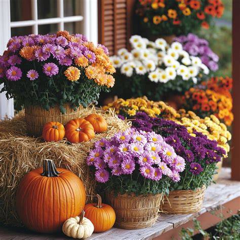 White mums.  Mums add beautiful fall color.  Mums are a low maintenance an...
