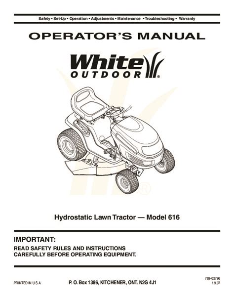 White outdoor hydrostatic lawn tractor service manual. - Tneb power engineers handbook free download.