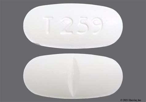 White Shape Capsule/Oblong View details. 1 / 2. T 259 . Previous Next. Acetaminophen and Hydrocodone Bitartrate Strength 325 mg / 10 mg Imprint T 259 Color Yellow Shape . 