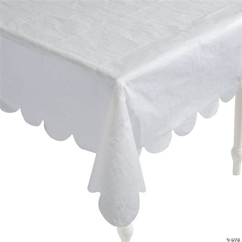 White printed tablecloth with scalloped edge. eBay