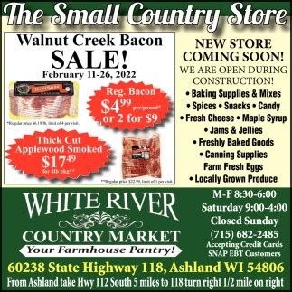 White river country market ashland wi. White River Country Market. 715-223-9625. 60238 Ste hwy 118. Ashland, WI 54806. (Market) Get Directions Street View. 