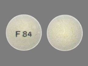 White round pill f84. Step 1: Check Imprint/Pill Code Many pills have some kind of number or letter combination imprinted on one or both sides. This is known as the imprint or the pill code. The first thing to do is check whether there’s any kind of stamp on either side of your white round pill. If yes, note down what it is. 