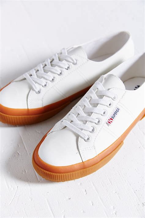White shoes gum sole. The ReLeather® Tennis Shoe. $110. $44. Final Sale. 3.2 (25 Reviews) 4 interest-free payments of $11.00 with. Also available in Women's sizes. Color White / Gum Sole. Size. 