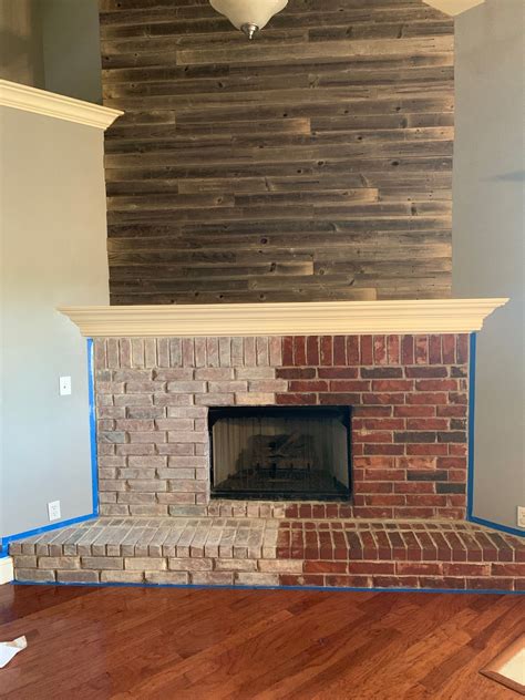 White wash brick fireplace. How to Whitewash a Brick Fireplace: Before doing any work, use painter’s tape, masking paper, and drop cloths to ensure paint only ends up on the brick. Mix a flat, water-based paint with water in a bucket at a 1:1 ratio. Paint the watered-down paint onto the brick with a wide paintbrush. 
