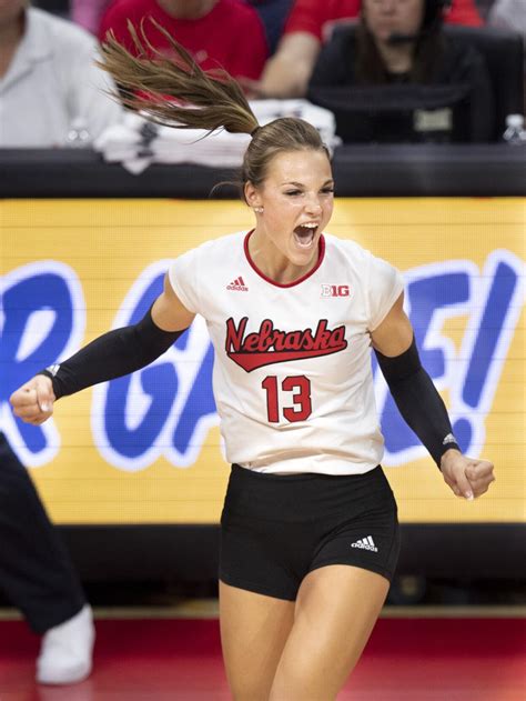 Whitney lauenstein. Whitney Lauenstein came up big for the Huskers with back-to-back points, a monster kill and then a solo block to hype up the Huskers. But, the Louisville block is making the difference, and Anna ... 