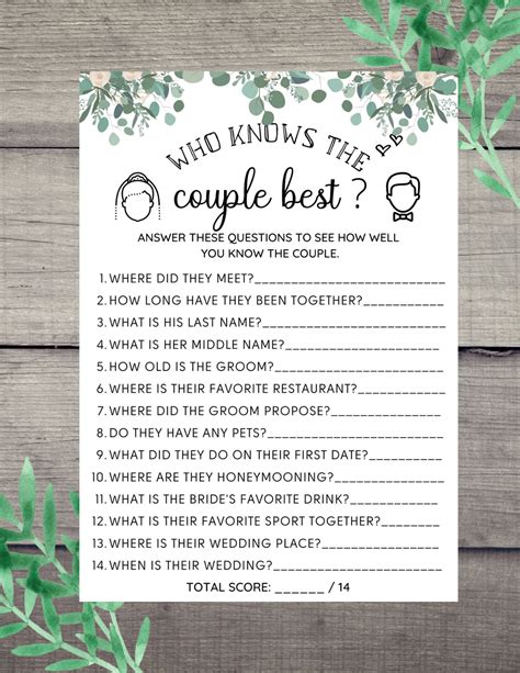 Who Knows the Couple Best Bridal Shower Printable Games Etsy