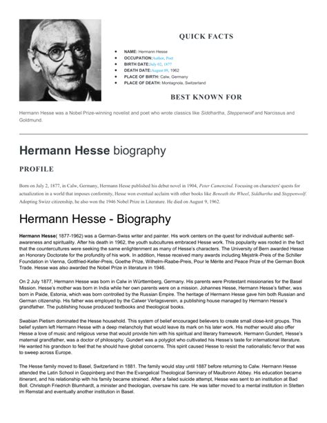 Who is hermann hesse biography summary and analysis
