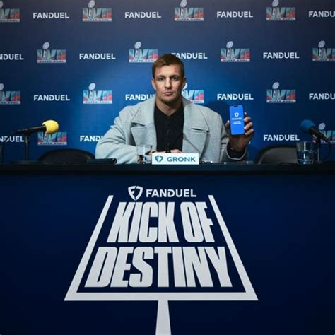 Also Read: How Much Does a 30-Second Super Bowl LVII Commercial Cost? Rob Gronkowski for the Kick of Destiny. Gronkowski was featured in what was the first-ever live commercial at a Super Bowl. While he did this, Gronk was to convert a 25-yard kick for a field goal. In making this, he would have enabled $10 million in gift prizes for FanDuel ....