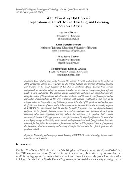 Who moved my old cheese? Implications of COVID 19 to …