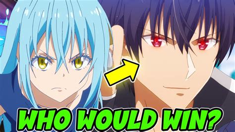 Who wins? Rimuru Tempest (Slime Tensei) Votes: 14 87.5% Anos Voldigoad (Misfit of Demon King Academy) Votes: 2 12.5% ... Motivation: Rimuru is protecting Tempest, Anos is there to mess around Equipment: if they have, yes Prep: no 'Bloodlust': depends on the round Knowledge: no knowledge Period: EoS for Rimuru, …. 