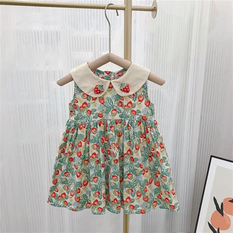 Wholesale 9M-6Y Toddler Girl Strawberry Print Doll Neck