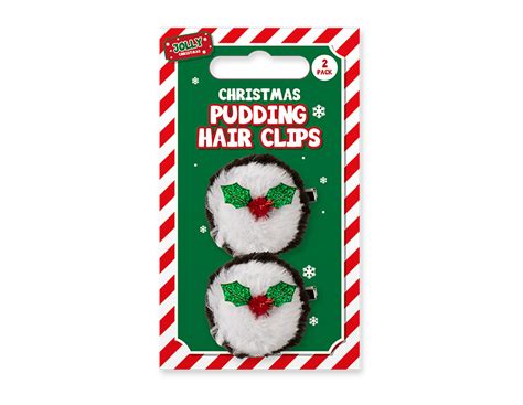 Wholesale Christmas Pudding Hair clips 2pk