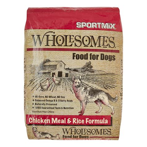 Wholesomes dog food. Wholesomes can help maintain your dog’s health when combined with exercise, veterinary care, and controlling intake of other food and treats. Use the chart on the packaging as a guide, adjusting as necessary to maintain optimal weight. 