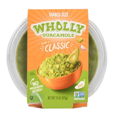 Wholly guacamole. Whether you are looking for a quick snack or a base for a great meal, Wholly Guacamole delivers! The Avocado Verde flavor has just the right amount of spice to really set off the fresh avocado flavor. The packaging is notable because it keeps the already-opened guacamole from turning brown when you reseal the leftovers. Wholly Guacamole has ear... 