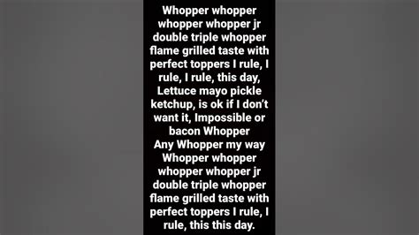 Burger King Feb. 28, 2023 1 viewer 4 Contributors Whopper Whopper Remix (Martial Simon Remix) Lyrics [Verse 1] Whop, Whop, Whop, Whop, Whop, Whop, Whop Whop, Whop, Whop, Whop, Whop,...