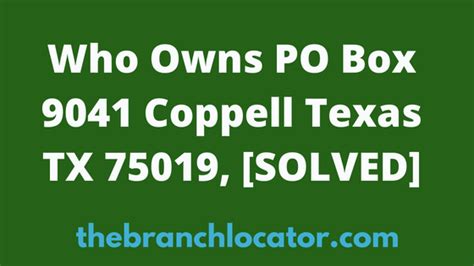 PO BOX 349 COPPELL, TX 75019-0349. There are 5 companies that have an address matching Po Box 349 Coppell, TX 75019-0349. The companies are Edmondson Law Group PLLC, Dallas Dodgers Baseball LLC, 6 Tool LLC, 6 Tool U, and Iinview Recruiter LLC. The information on this page is being provided for the purpose of informing the public about a matter ...