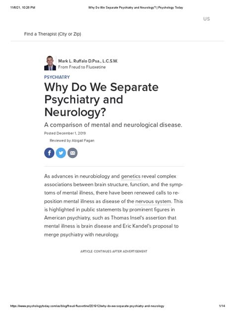 Why Do We Separate Psychiatry and Neurology Psychology Today