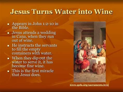 Why did jesus turn water into wine. Turning water into wine was not merely a display of Jesus’ supernatural power but a profound symbol of His mission on Earth. Wine, in the Bible, often represents joy, celebration, and the abundance of God’s blessings. By transforming water into wine, Jesus was not only providing for the physical needs of the wedding feast but also ... 