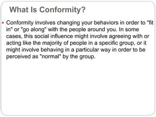 Why do people conform.  Jan 20, 2022 · Conformity involves changing your behavior, tho...