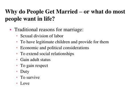 Why do people get married. Personal freedom: Marriage requires a significant commitment of time, … 