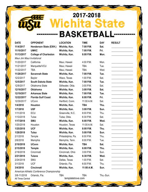 2023-24 Women's Basketball Schedule. Print · Grid · Text. Add To Calendar. Subscribe to ... Wichita State University Logo. Nov 20 (Mon). at. Wichita State .... 